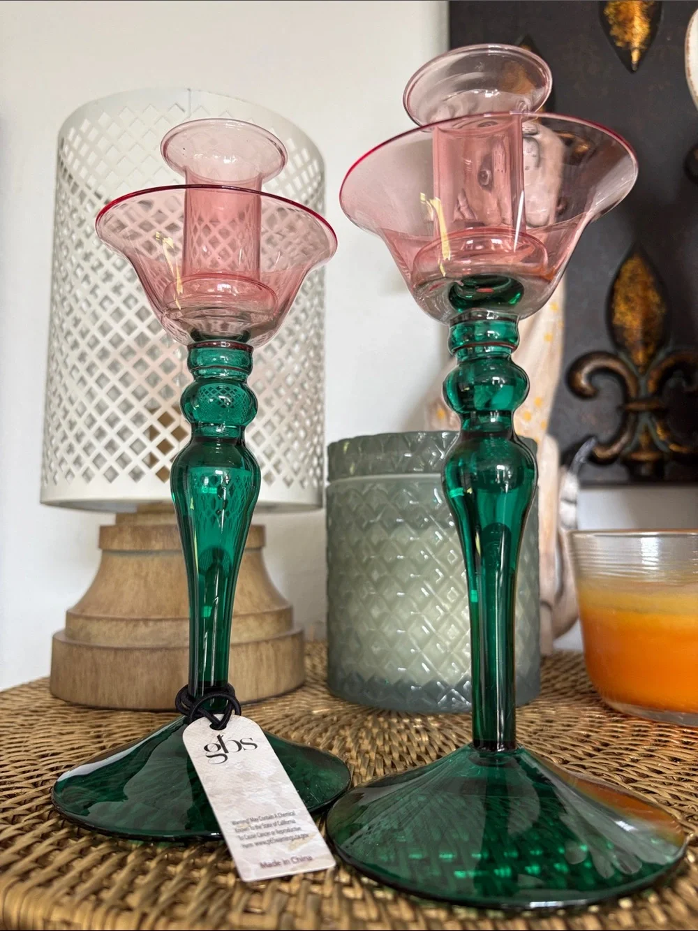 🆕GBS Delicate Handblown Glass Tiffany-Style Tulip Candleholders, Bundle Of 2